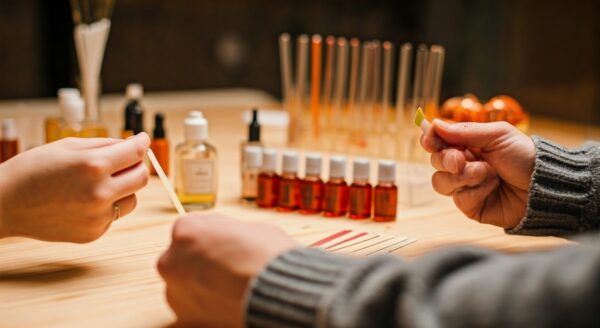 Indoor,Photo,Of,Men's,And,Women's,Hands,Holding,Fragrance,Test