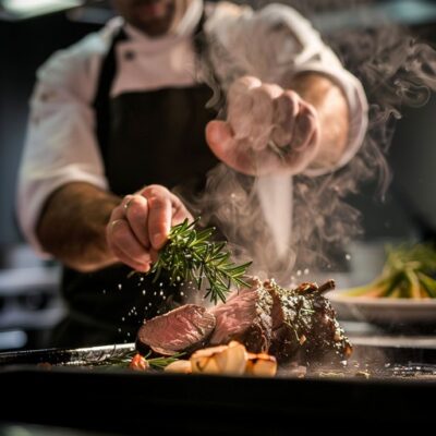 chef seasoning steak stockcake