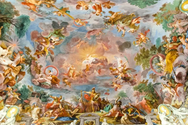 villa borghese private tour licensed guide rome luxury tour ceiling fresco mythological scene baroque painting