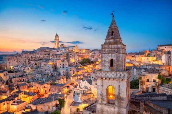 matera sassi historic city evening lights