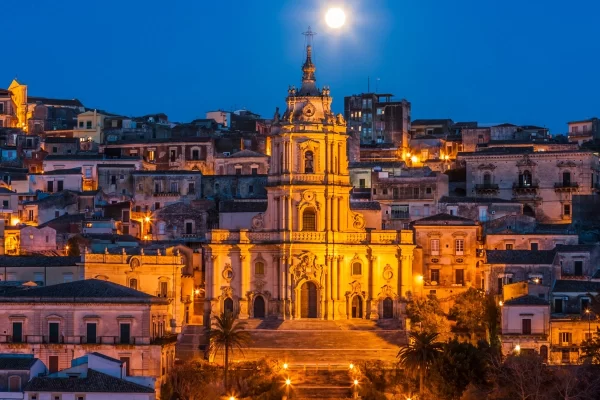 modica baroque church night full moon