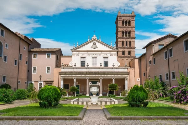 rome trastevere santa cecilia basilica bell tower courtyard