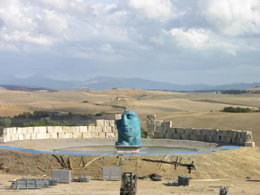 lajatico teatro del silenzio tuscany blue head sculpture outdoor amphitheater