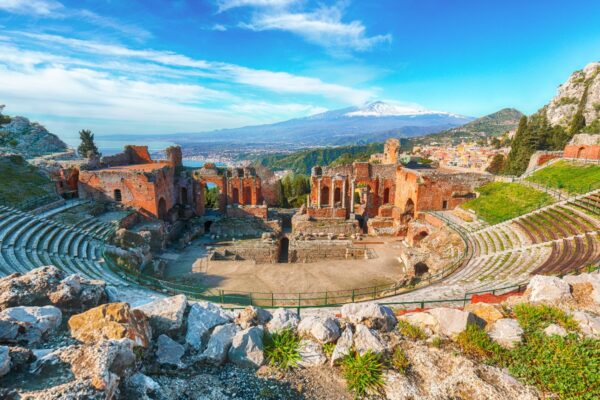 ruins of acient greek theatre in taormina